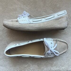 Sebago Bala Taupe Suede White Leather Moccasin Loafer Women 6.5 M Casual Boat‎